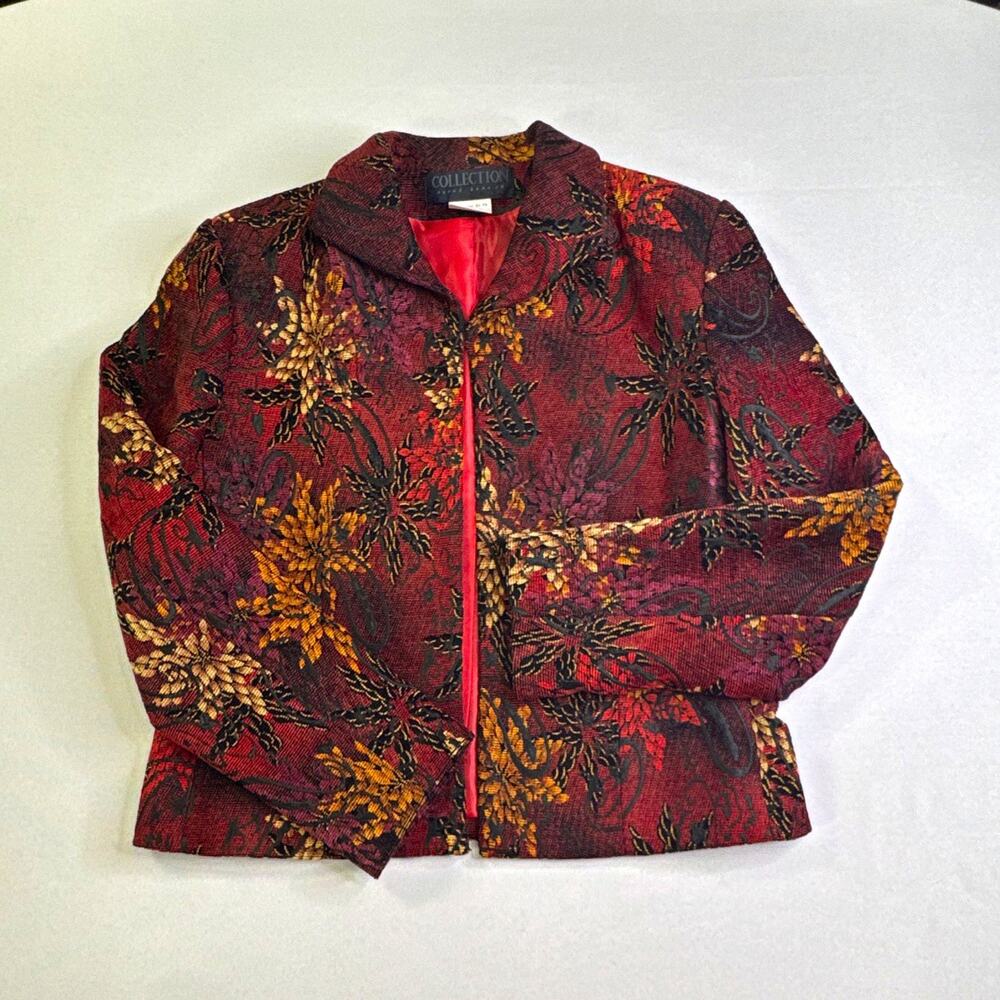 Harvé Benard Collection Women’s Size 8 Tapestry Jacket Red Black Gold Floral